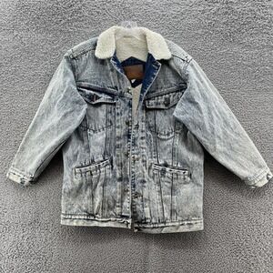 VTG 90s Lawman Jacket Womens Medium Sherpa Lined Denim Western Chore Coat